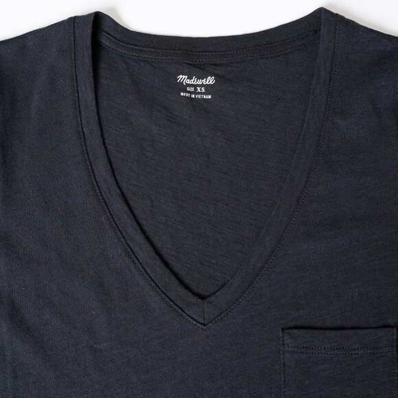 Madewell Whisper Cotton V Neck Pocket Tee Relaxed Fit Lightweight Black - Picture 4 of 9
